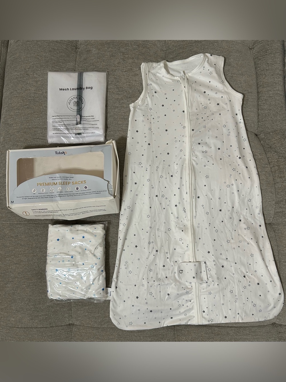 White Star-Print Sleeveless Baby Sleep Sacks-set of two plus laundry bag